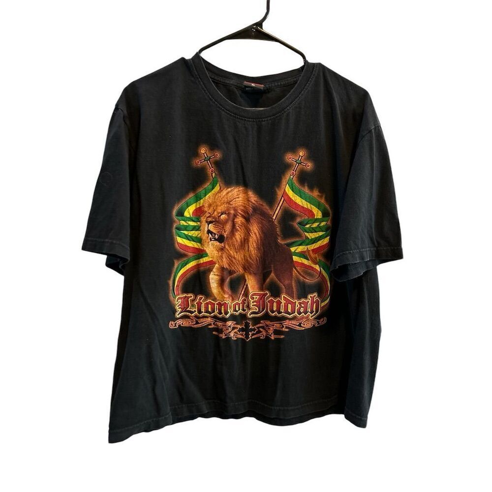 Lion of Judahā Rasta Reggae Graphic T-Shirt Men's L Black Short Sleeve
